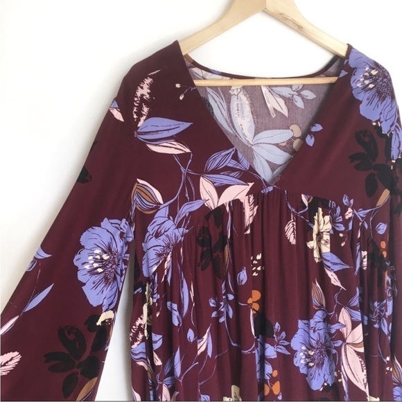 Free People Wine Floral Bella Tunic Sz S EUC - Picture 4 of 10